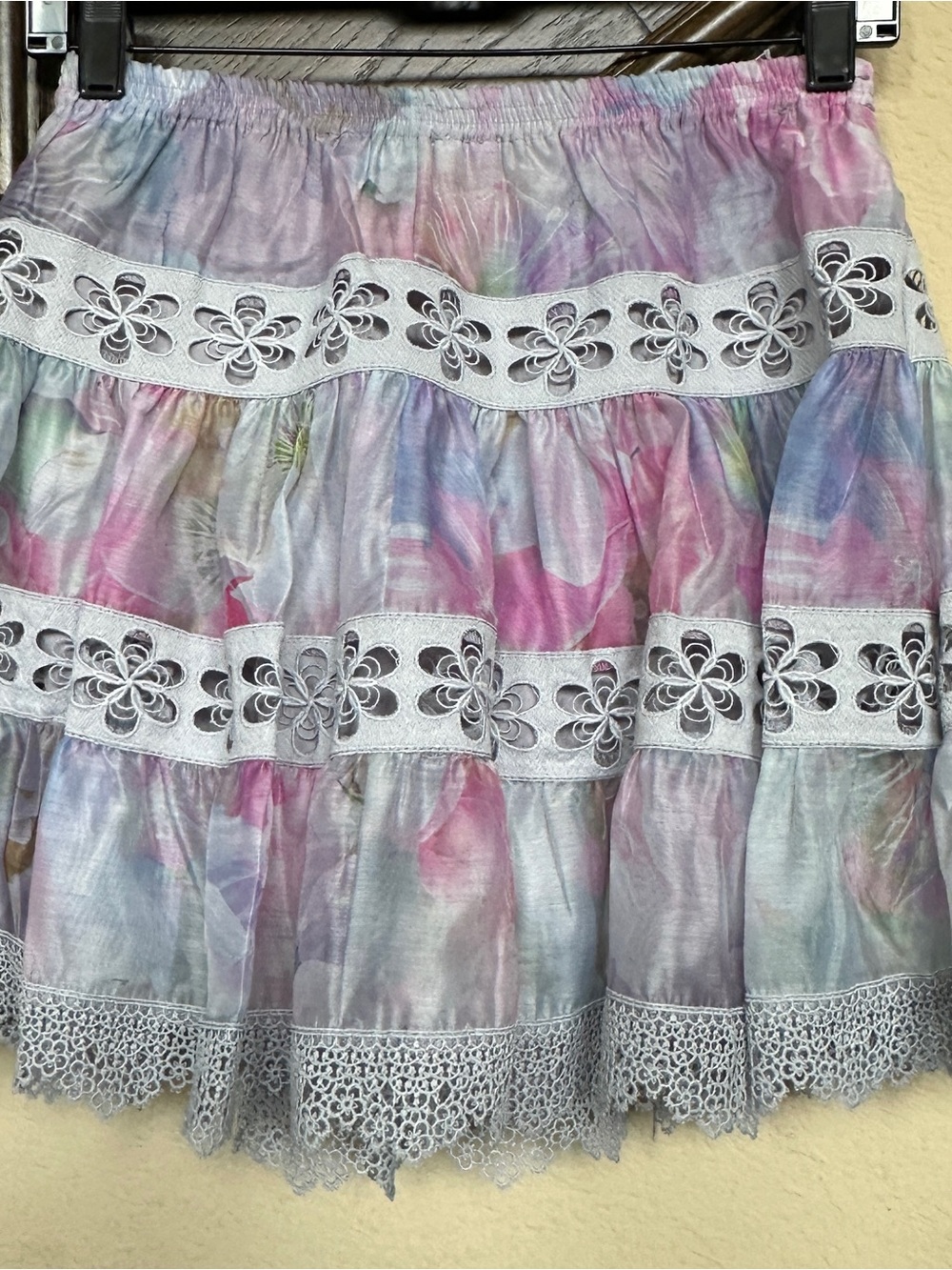 Talulah Skirt Lace Embroidered Eyelet Crochet Watercolor Lined Medium M Floral - Picture 6 of 8